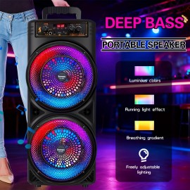 Large Outdoor Portable Wireless 3D Speaker, Professional Wireless Karaoke Machine with Microphone, RGB Light, 2400mAh Rechargeable Battery, USB Charging - Perfect for Family Gatherings, and Parties, Travel, Home Entertainment