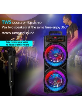 Large Outdoor Portable Wireless 3D Speaker, Professional Wireless Karaoke Machine with Microphone, RGB Light, 2400mAh Rechargeable Battery, USB Charging - Perfect for Family Gatherings, and Parties, Travel, Home Entertainment