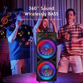 Large Outdoor Portable Wireless 3D Speaker, Professional Wireless Karaoke Machine with Microphone, RGB Light, 2400mAh Rechargeable Battery, USB Charging - Perfect for Family Gatherings, and Parties, Travel, Home Entertainment