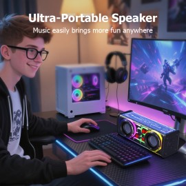 [Kinglucky]V8 - New Wireless Speaker, Portable Subwoofer with LED Lights, Stocking Stuffers, Powerful Crystal Clear Sound, All Day Playtime, BT 5.4, TWS Paring, Small Wireless Speaker for Outdoor, Black, White, Halloween Gift