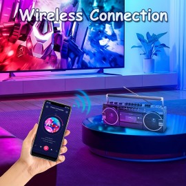 Vintage Radio with Wireless Connection, AM/FM/SW, USB and SD Card Connection, and Two-Way Speaker System with Cassette Player