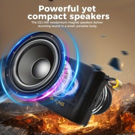 The W-KING 20W Peak IPX7 Waterproof Wireless Speaker Is a Portable Outdoor Speaker Featuring High-Definition Sound Quality, Deep Bass, Stereo Pairing, Bike Mount Capability, FM Radio, TF Card Slot, And AUX-IN.