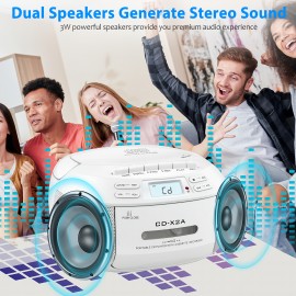 CD & Tape Combo BoomBox with AM/FM Radio, Vintage Stereo Speaker System, LCD Display, AC-Powered (120V) - Compatible with AUX, Headphones - for Home, Bedroom, Office - Ideal for CD, Cassette, AUX Playback - Nostalgic Retro Design, Bedroom Entertainment, Classic Boombox, Reliable Performance, Music Enthusiasts