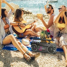 Retro-style Multifunction Radio 2 Way Speaker System W/Wireless Connectivity, USB, SD, FM, AM, SW, AUX, & Cassette Player, W/ FF/REW/REC Function, Black