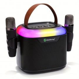NewRixing Wireless Karaoke Machine with 2 Microphones, Portable Speaker with Bass Boost, USB Type-C Charging, Shock-Resistant, Stereo Audio, Button Control, for Smartphones/Tablets, Non-Waterproof, Ideal for Family Outdoor Parties, Birthday/Halloween/Christmas Gift, 2400mAh Lithium Battery, 1-5W Output