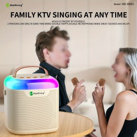 NewRixing Wireless Karaoke Machine with 2 Microphones, Portable Speaker with Bass Boost, USB Type-C Charging, Shock-Resistant, Stereo Audio, Button Control, for Smartphones/Tablets, Non-Waterproof, Ideal for Family Outdoor Parties, Birthday/Halloween/Christmas Gift, 2400mAh Lithium Battery, 1-5W Output