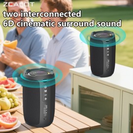 Wireless Speaker, 3600mAh Battery, 12H Long Battery Life, RGB LED Lighting, Beach Party, Gym & Shower Use (IPX5 Submersible)