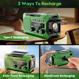 36800mwh 1 pack Emergency Radios for Families with AM/FM, 3-Way Charging (Hand Crank/Solar/USB), Kid-Friendly SOS Alarm, Flashlight, Reading Light, Thermometer, Compass & 10000mAh Power Bank - Peace of Mind for Every Home