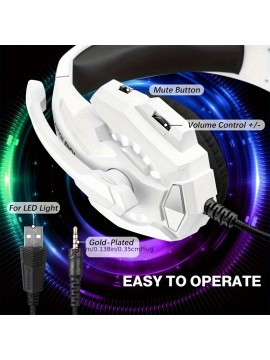 [Gaming Headset] Noise Cancelling Gaming Headset | Over Ear Headphones with Mic, LED Light, Bass Surround for PS4 PS5pcs Xbox One Controller, Soft Memory Earmuffs for Laptop Mac
