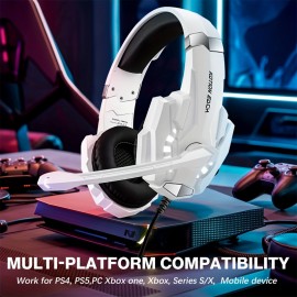 [Gaming Headset] Noise Cancelling Gaming Headset | Over Ear Headphones with Mic, LED Light, Bass Surround for PS4 PS5pcs Xbox One Controller, Soft Memory Earmuffs for Laptop Mac