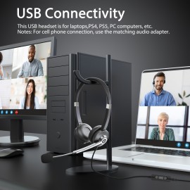 USB Computer Headset with Microphone for Laptop PC,3.5mm Wired Stereo Call Center Headset with Microphone Noise Cancelling, Corded Desktop Headphones with Mic & Mute for Office/Telework/Home