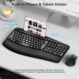 Wireless Keyboard and Mouse Combo 2 4G Full Size Wave Keys Ergonomic Keyboard with Wrist Rest Phone Holder 3 Level DPI Wireless Silent Mouse with 6 Buttons for Windows Mac OS Laptop PC Black