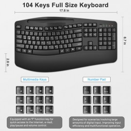 Wireless Keyboard and Mouse Combo 2 4G Full Size Wave Keys Ergonomic Keyboard with Wrist Rest Phone Holder 3 Level DPI Wireless Silent Mouse with 6 Buttons for Windows Mac OS Laptop PC Black