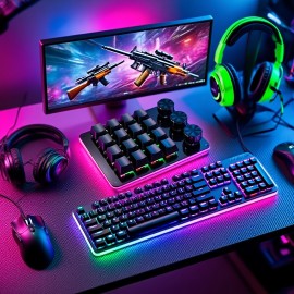 Multi-Mode Programming Macro Key Keyboard with Knob - USB-Powered, Ambidextrous, Hotkeys & Media Controls for Gaming, Office, and Multimedia - Sleek Black Design, No Battery Needed, Gaming Keyboard, Office Keyboard, Modern Aesthetic, Durable Construction, Keyboard And Mouse Mechanical, Mechanical Keyboard, Keyboard Mechanical, Keyboard Keycap