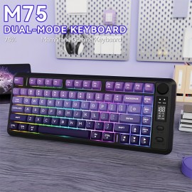 M75 Gaming Keyboard, RGB Backlit Small Membrane Keyboard with Smart Display & Knob, PBT Gradient Keycaps for PC, MAC