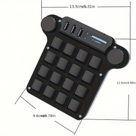 16-Key Compact RGB Backlit Programmable Keyboard with USB 3.0 Hub (3 Ports), SD/TF Card Reader, Macros & Media Keys - iOS/Windows Compatible for Office, Gaming, Programming, Office Workstation | Stylish Finish | Highquality Keys, Keyboard for Computer