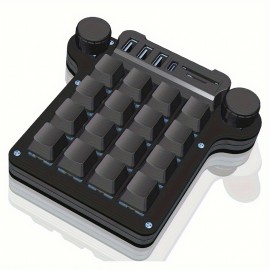 16-Key Compact RGB Backlit Programmable Keyboard with USB 3.0 Hub (3 Ports), SD/TF Card Reader, Macros & Media Keys - iOS/Windows Compatible for Office, Gaming, Programming, Office Workstation | Stylish Finish | Highquality Keys, Keyboard for Computer