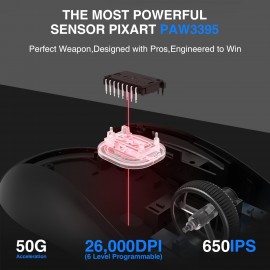 AJ199 Wireless Gaming Mouse, 59G Ultra Lightwieght-Huanuo Micro Switch-26K PAW3395 Sensor-40Hrs Battery Life-2.4G/USB-C Mouse Gaming -Wireless Computer Mouse 6 Programmable Buttons, 100% PTFE Feet