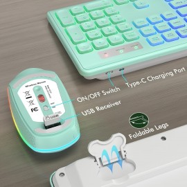 Wireless RGB Backlit Keyboard And Mouse Set with 2000 DPI, Rechargeable Quiet Mouse, Ergonomic Slim Design, Compatible with Windows And Mac Laptops.