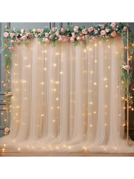 2pcs Champagne Tulle Backdrop Decor - 5.2x10ft, Sheer, with Lights String for Parties, Wedding, Birthday, Photo Shoots