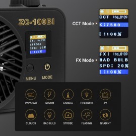 100W Bicolor COB LED Video Pocket Light with Bowens Mount, 10000Lux/m 2700K-7500K Bi-Color Camera Light with 10 Scenario Simulations Control Continuous Lighting for Photography, Lightweight And Portable Lamp