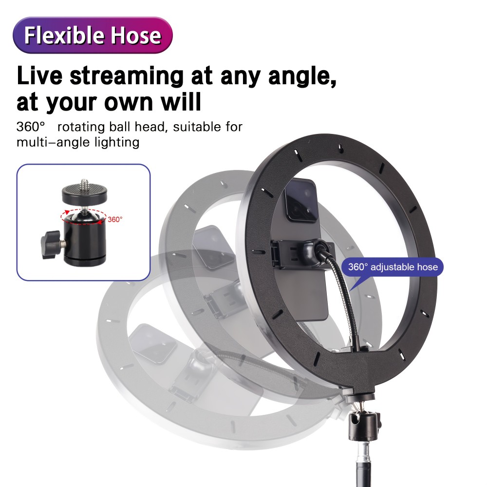 10 Inch Selfie Ring Light with 43 Inch Adjustable Tripod Stand & Phone Holder - Dimmable LED Ring Light with RGB Color Adjustable Light Levels, Portable -Powered Circular Flashlight for Vlogging, Streaming, -Powered