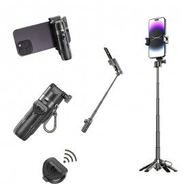 16-inch Extendable Selfie Stick with Wireless Remote, Smartphone Quadpod Tripod with 360° Rotation, One-Touch Expandable Quadpod Stand, DSLR-Style Handle, Ideal for Concerts, Backpacking, Hiking, Desktop Live Streaming, and More. Suitable for iPhone/Samsung/Android Smartphones, Selfie Stick for Phone Travel, Wireless Selfie Stick, Selfie Stick with Remote, Remote Control Selfie Stick, Hiking Accessory, Live Streaming Tool, Extendable Design, Compact Tripod,