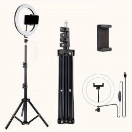 10-Inch Ring Light with 43-Inch Selfie Stick Tripod, LED Ring Light with Stand And Mobile Phone Holder, Compatible with Mobile Phones, Cameras