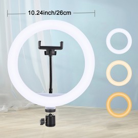 10-Inch Ring Light with 43-Inch Selfie Stick Tripod, LED Ring Light with Stand And Mobile Phone Holder, Compatible with Mobile Phones, Cameras