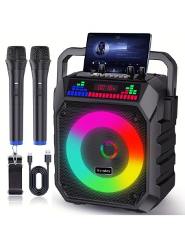 Karaoke Machine, Portable Wireless Speaker with 2 Wireless Microphones for Adults and, Light Effects, Auto-Tune DSP Chip, LED Display Screen, Supports TWS/TF Card/USB/AUX Live Streaming Functionality, for home Entertainment