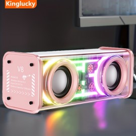 [Kinglucky]V8 - New Wireless Speaker, Portable Subwoofer with LED Lights, Stocking Stuffers, Powerful Crystal Clear Sound, All Day Playtime, BT 5.4, TWS Paring, Small Wireless Speaker for Outdoor, Black, White, Halloween Gift