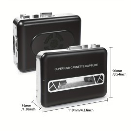 1pc Portable Auto Reverse Cassette Tape Player, USB Powered, Clear Stereo Sound, with Speaker & Headphone Jack, Cassette to MP3 Converter, Dual Power Mode (USB/Battery), Operating Voltage ≤36V - No Battery Included