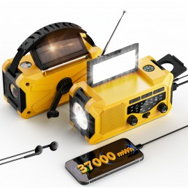 36800mwh 1 pack Emergency Radios for Families with AM/FM, 3-Way Charging (Hand Crank/Solar/USB), Kid-Friendly SOS Alarm, Flashlight, Reading Light, Thermometer, Compass & 10000mAh Power Bank - Peace of Mind for Every Home