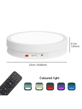 8.66in RGB Color-Changing LED Rotating Display Stand with Remote Control, USB-Powered Electric Turntable Base with 360° Rotation & Adjustable Brightness for Photography Studio Lighting, Home Decor, Product Showcase - Compatible with Smartphones/Tabl