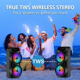 Portable Outdoor Wireless Speaker with Colorful Lighting Effects, Heavy Bass, 1200mAh Battery, Type-C Charging, USB/FM/TF Card/AUX/MIC Support, Knob + Button Control, Ideal for Outdoor Square Dancing, Camping Karaoke, Indoor Dance, Family Gatherings