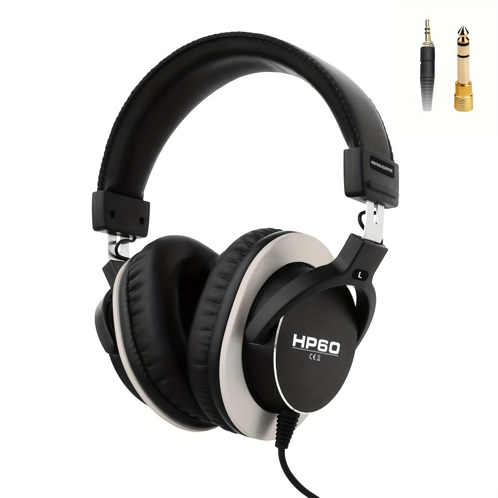HP60 Professional DJ Monitor Headphones Closed-Back Headphones with 3.5mm + 6.35mm Plug, Rich High Treble, Suitable for DJs, Recording Studios, and Music Production Equipment, Studio Headphones, Closedback Design, Durable Headphones, Closed-Back Headphones, 3.5mm + 6.35mm Plug, High Treble
