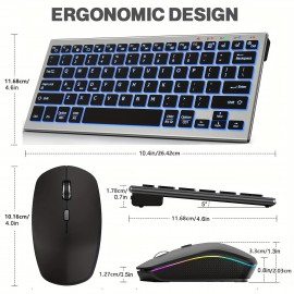 Portable Bluetooth Keyboard Mouse Combo 2.4G Support 3 Devices 7 Backlight Keyboard Mouse Rechargeable Slim Keyboard for Windows/Mac OS/Notebook, Portable Computing, Travel Keyboard, Compact Design, Lightweight Combo, Durable Build, Highperformance Gadget, Tech Enthusiasts, Students Laptop