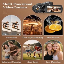 4K Video Camcorder for YouTube with 18x Zoom 3 IPS Touchscreen Night Vision Remote Control 32GB Card 2 Batteries