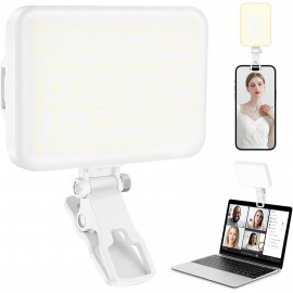 60 LED Portable Clip-On Video Light with 2200mAh Rechargeable, 7 Lighting Modes & 10-Level Dimmer, - Selfie Light for iPhone//DSLR/Action Cameras, Vlogging, YouTube Recording, Smartphones & Tablets