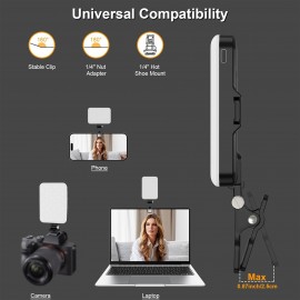60 LED Portable Clip-On Video Light with 2200mAh Rechargeable, 7 Lighting Modes & 10-Level Dimmer, - Selfie Light for iPhone//DSLR/Action Cameras, Vlogging, YouTube Recording, Smartphones & Tablets
