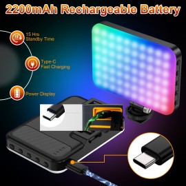 60 LED Portable Clip-On Video Light with 2200mAh Rechargeable, 7 Lighting Modes & 10-Level Dimmer, - Selfie Light for iPhone//DSLR/Action Cameras, Vlogging, YouTube Recording, Smartphones & Tablets