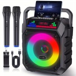 Karaoke Machine, Portable Wireless Speaker with 2 Wireless Microphones for Adults and, Light Effects, Auto-Tune DSP Chip, LED Display Screen, Supports TWS/TF Card/USB/AUX Live Streaming Functionality, for home Entertainment